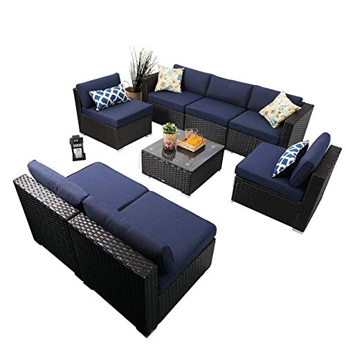 PHI Villa Patio Furniture Set Outdoor Wicker Sectional Sofa, LowBack