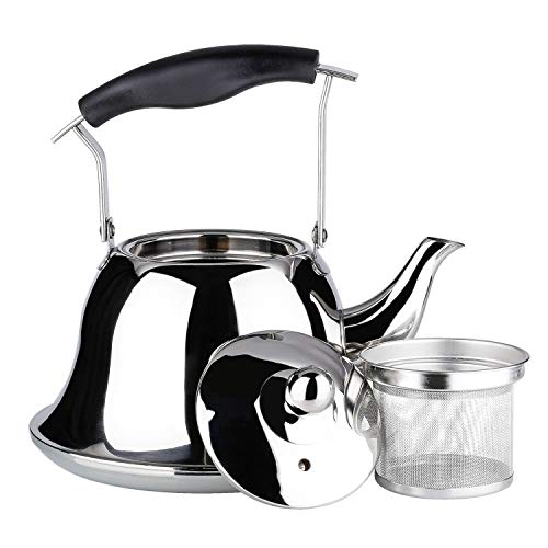 Whistling Tea Kettle with Infuser Stainless Steel Teapot Sliver Teakettle for Stovetop Induction Stove Top Fast Boiling Heat Water Cute Tea Pot 2-Liter 2.1-Quart