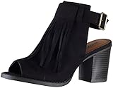 Soda Women's Oxford Fringe Tassel Peep Toe Buckle Slingback Bootie