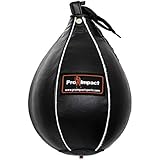 Pro Impact Speedbag Black - Heavy Duty Leather Hanging Swivel Punch Ball for Boxing MMA Muay Thai Fitness or Fighting Sport Training - PU and Genuine Leather (Black Genuine Leather, XS - 5