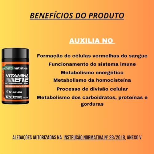Vitamina b12 metilcobalamina 413% VD 9,9 mcg 120 capsulas Zuchetti nutrition uso 4 meses