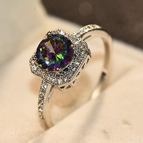 Bodyslam Mystic Round Cut Rainbow Topaz Ring Edge White Sapphire Wedding Band Gift Sz 5-9 (8)