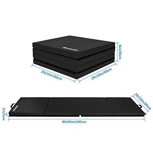 Matladin 8' Folding Gymnastics Gym Exercise Aerobics Mat, 8ft x 2ft x 2in PU Leather Tumbling Mats for Stretching Yoga Cheerleading Martial Arts (Black) - Thumbnail 6