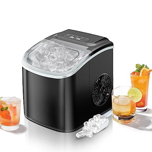 DOGHLY Countertop Ice Maker, 26lbs/24H Portable Ice Machine, 9 Bullet Ice Cubes Ready in 5-8 Mins, Quiet Self-Cleaning Ice Maker with Scoop & Basket for Home, Kitchen, Office, Bar, RV, Black