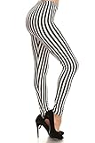 ED Women's Regular Vertical Striped Pattern Print Leggings - White Black