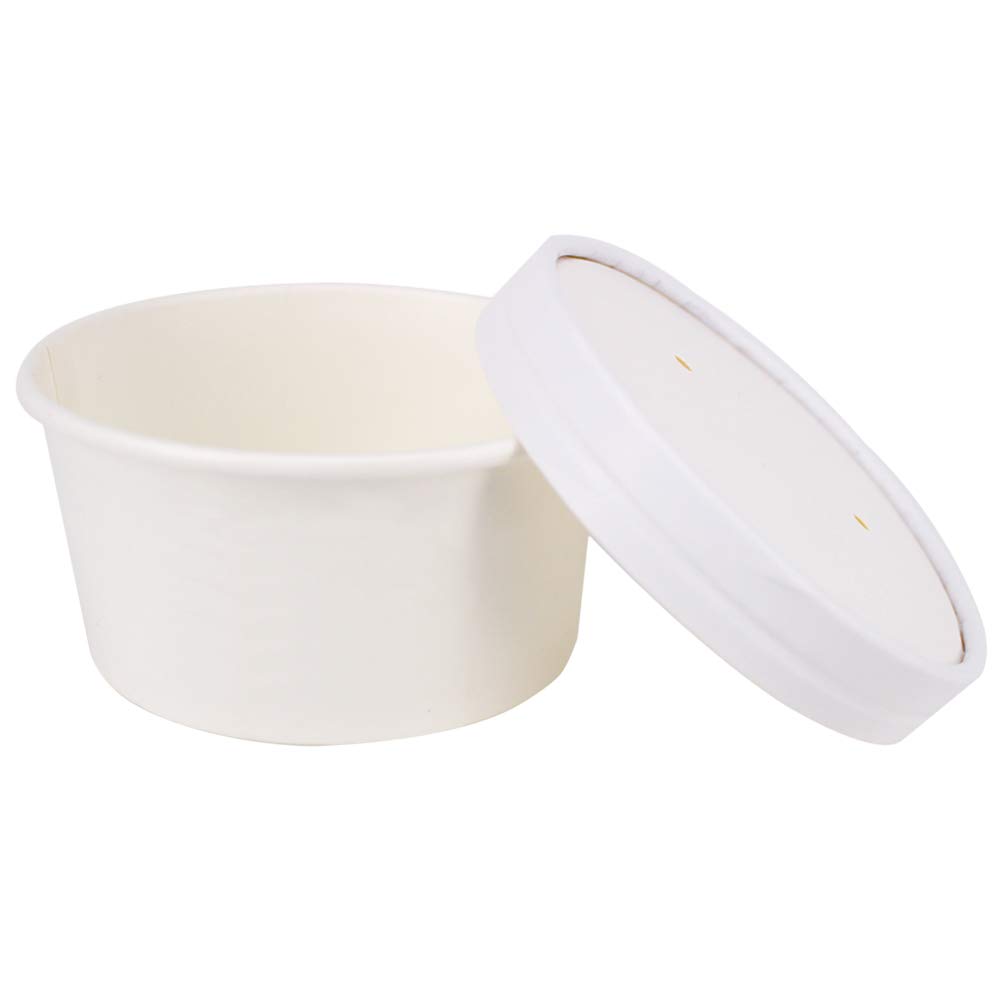 Photo 1 of Belinlen 50 SET 6 OZ Disposable White Ice Cream Cups with Lids Medium Hot and Cold To Go Cups Paper Cup Takeout Food Container