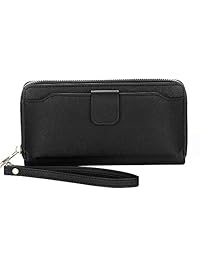 Billetera de mujer con soporte para teléfono celular con bloqueo RFID y cierre alrededor de la cartera de piel sintética