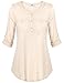 Women Tops and Blouses, Vivilli Ladies Henley V Neck Cuffed Sleeve Lightweight Stretchy Day to Work Tee Shirts Beige X-Large