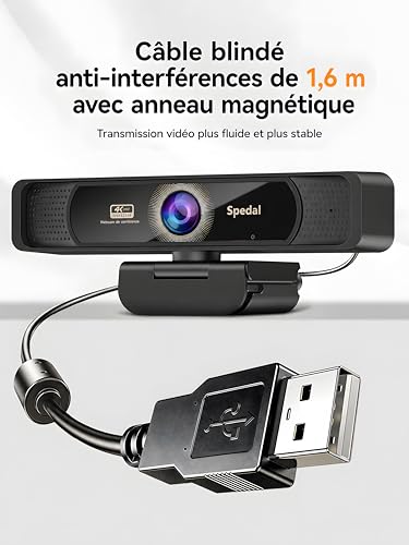 Spedal 4K Webcam - Ultra HD 8MP with 4x Digital Zoom, 120° Wide Angle, Noise Reduction Microphones, Remote Control & Tripod, Plug & Play (USB-A/C) for Zoom, Skype, Teams and Streaming