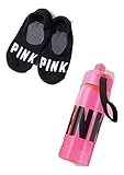 Victoria's Secret PINK Collegiate Pink Water Bottle and Black No Show Socks Combo NEW