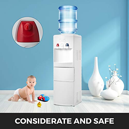 VEVOR 2 In 1 Water Dispenser w/Built-in Ice Maker Machine Hot and Cold Top 3-5 Gallon Bottle Electric Hot Cold Water Cooler Dispenser White