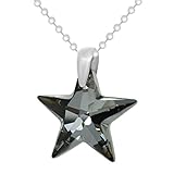 Sterling Silver 925 Made with Crystals from Swarovki Black Star Pendant Necklace, 18