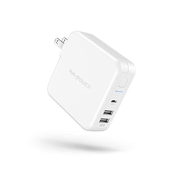 【クリックで詳細表示】RAVPower モバイルバッテリー 搭載 USB 充電器 6700mAh 急速充電 【USB 2ポート 最大5V/3A 軽量 折畳式プラグ 菱＆丸PSE認証済】 iPhone iPad Android等対応 RP-PB125 (ホワイト)