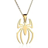 Spider Necklace for Men Women Titanium Stainless Steel Gold Silver Lightweight Fashion Anime Goth Cool Hippie Spider Man Pendant Necklace