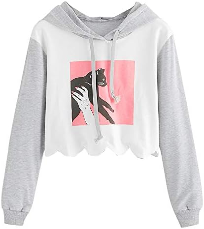 Simayixx Women Hooded Crop Tops Plus Fashion Women Cute Cat Panda Printed Hoodie Sweatshirts Pullover Jumper