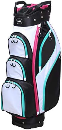 Majek Premium Ladies Black White Teal Pink Golf Bag 9.5 inch 14-Way Friendly Separator Top with Putter Sleeve Majek Premium Ladies Black White Teal Pink Golf Bag 9.5 inch 14-Way Friendly Separator Top with Putter Sleeve