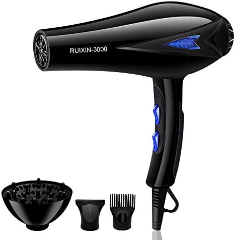 Blue negative ions-2000W High Power Hair Dryer for Faster Drying (Including 3pcs Accessories , Black)
