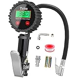 Tcisa Tire Inflator with Pressure Gauge - Digital Heavy Duty 200 PSI Air Pressure Gauge with Leakproof Air Chuck Valve Extender Rubber Air Hose Quick-Connect Fitting