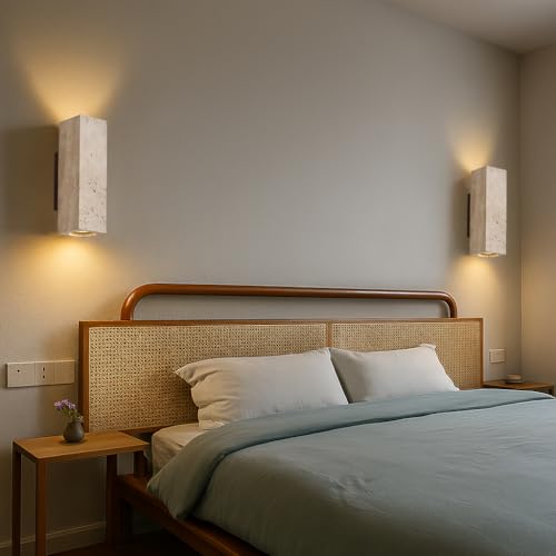 Lampara de Pared de Travertino Amarillo Natural, Estilo Japonés Wabi Sabi, Lamparas de Pared Interior de Diseño Minimalista, lampara de muro para Pasillo, Recámara o Baño, 3000K