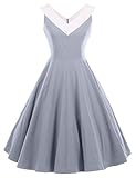 GownTown Womens 1950s Vintage Dress V-Neck Dresses Swing Stretchy Dresses, X-Large, Grey