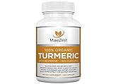 MaxiZest Organic Turmeric Curcumin with BioPerine®. Powerful antioxidant and anti-inflammatory joint supplement for effective pain relief and ongoing joint & body support. 120 Veggie Capsules.