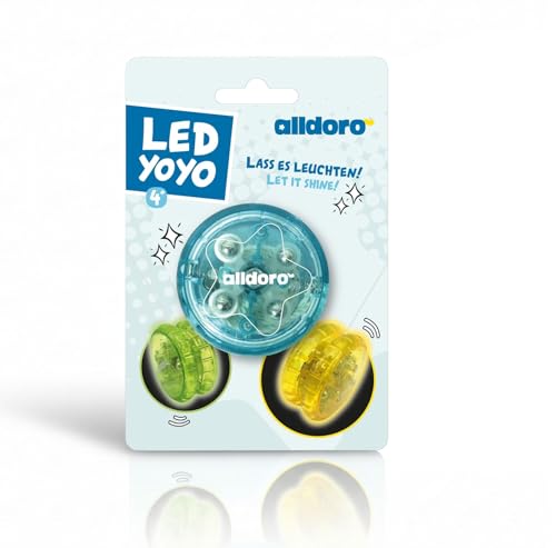 alldoro Colourful yoyo with great LED light effect, great fun for children aged 4 and up, assorted in yellow, blue, green and purple, with batteries