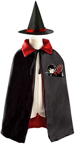 Handsome Persona Kids Witch Cloak Cosplay with Hat Satin Reversible Robe Dress Cape
