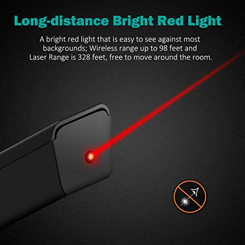 Yantop Wireless Presenter, 2.4GHz PowerPoint PPT Clicker, 98-ft Wireless Range Presenter Presentation Remote Control, Presentation Pointer Red（power＜1mW）with Anti-Lost Magnetic Mini USB Receiver - Thumbnail 5