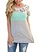 HOTAPEI Women Casual Floral Print Short Sleeve Colorblock T Shirt Blouse Tops Green Large