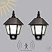 Motion Sensor Wall Lights - Outdoor Solar Security Black Sconces, Waterproof, White LEDs - 2 Pack