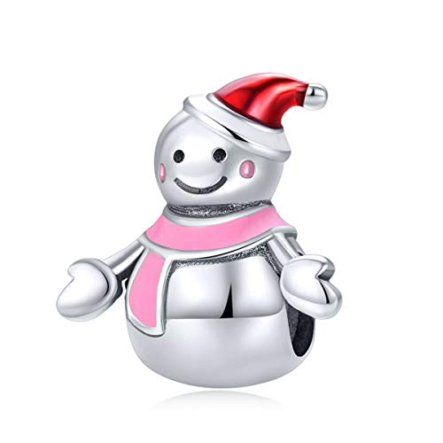 WOSTU 925 Sterling Silver Snowman Bead Charms for Bracelets Cute Winter Christma's Charms for Jewelry Making