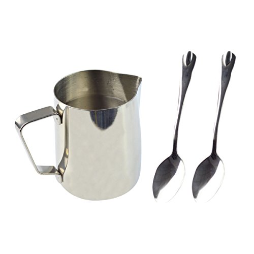 12 Ounce Milk Pitcher,cnomg Frothing Pitcher Stainless Steel Milk Steaming Pitcher, Coffee Creamer Pitcher for Espresso Latte Maker and Milk Frother Attached 2 pcs Mini Tea Coffee Spoons - Thumbnail 5