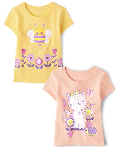 The Children's Place,And Toddler Girls Short Sleeve Graphic T-shirt 2-pack,Baby-Girls,Bee Flower/Cat Flower,3T at Amazon