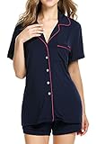 Bluetime Womens Shortie Pajama Set Short Sleeve Sleepwear Pj Sets Short Pajamas