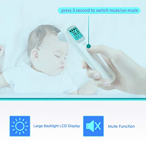 Baby Ear Forehead Digital Thermometer, ELERA Instant Read Thermometer Care Health of Infants, Toddlers and Adults, 4 Backlight Mode & Heat Warning, CE Approved, with Drawstring Bag, Battery Include - Thumbnail 3
