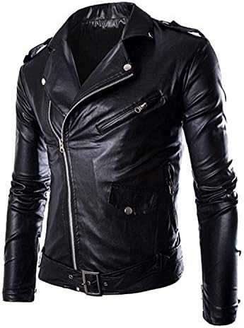Spring Autumn Jackets PU Leather Jackets Men Slash Zipper Lapel Leather Coat