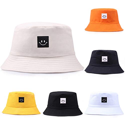 XGao Bucket Hats for Women, Bucket Hats for Men, Bucket Hat, Unisex Fisherman Hat Summer Outdoor Smile Face Printing Wearing Visor Folding Fishing Bucket Caps Foldable Outdoors Sun Cap (Black)