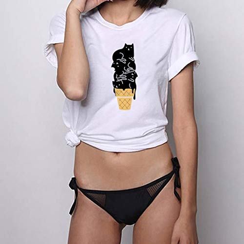 Women's Tops Miuye Summer Cute Cat Print Tops Short Sleeve T-Shirts Blouse Tunic Graphic tees Tanks (XXXL, White)