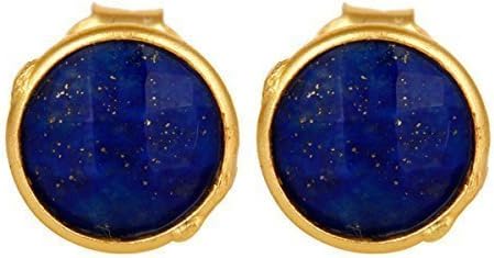 Lapis Lazuli Gold Plated Silver Stud Earrings, Gift Jewelry