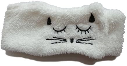 Cute Soft Cat Wash Headband Makeup Cosmetic Shower Spa Adjustable Hair Band with Velcro Magic Tape for Women and Girls (White)