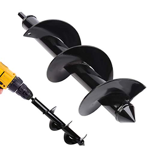 Auger Drill Bit, Garden Plant Bulb Auger 3" x 12", Rapid Planter with Garden Genie Gloves, Non-Slip Auger Post Hole Digger, Post or Umbrella Hole Digger