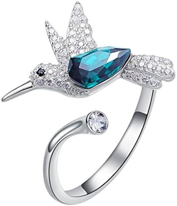 MORNYRAY Rings For Her Sterling Silver Open Rings Green Crystal Rings Bird Rings Cuff Rings