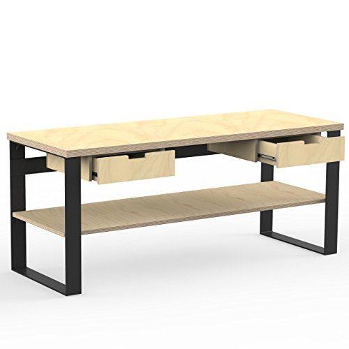 AUPROTEC Profi Design Werkbank 1800 x 750 x 850 mm Arbeitsplatte Multiplex 40mm mit 2 Schubladen und Ablage Holz… – Bild 3