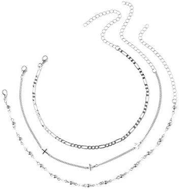 Cute Style 3 Layered Choker Necklaces For Woman Girls (Silver)