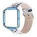 YOSWAN Replacement Band for Fitbit Blaze, Watchband Floral Soft Leather Strap Replacement Watch Band Wristband Bracelet Strap and Frame for Fitbit Blaze (White Blue+ Blue Frame)