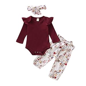 Infant babymeisjeskleding lange mouwen rompertje jumpsuit ruffle bodysuit bloemenbroek outfits met hoofdband 3-delige…