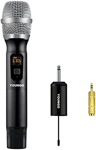 Wireless Microphone System, UHF Handheld Mic, with Mini Portable Receiver 6.35mm 1/4 3.5mm 1/8 Output, For Wedding/Home/Karaoke/Business Meeting/Stage Performance (Black)
