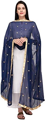 Women's Navy Blue Chiffon Embroidered Fancy Dupatta