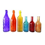 Colored Glass Bottles, 6 Piece Colorful Decorative Vintage Bottle Set for Outdoor Garden Bottle Tree or Indoor Home Decor