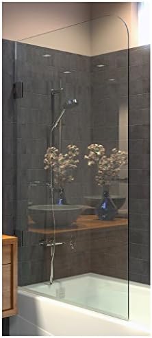 Ark Showers Frameless Bathtub Shower Screen, Pivot Door, 60 X 33.5, 5/16 (8mm) Glass With Square Top Corner, Oil Rubbed Bronze Hinges. Model 6008OHS